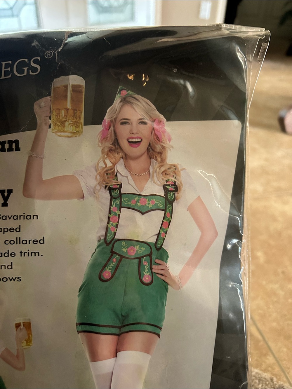 Music Legs Green Bavarian-Style Lederhosen Romper with Pink Floral Trim